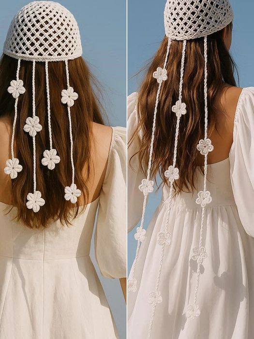 Шапка сітка в'язана кроше handmade UA квіти для весілля,  фотосесії