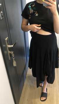 oryginalna długa spódnica Moschino S czarna luźna wełna