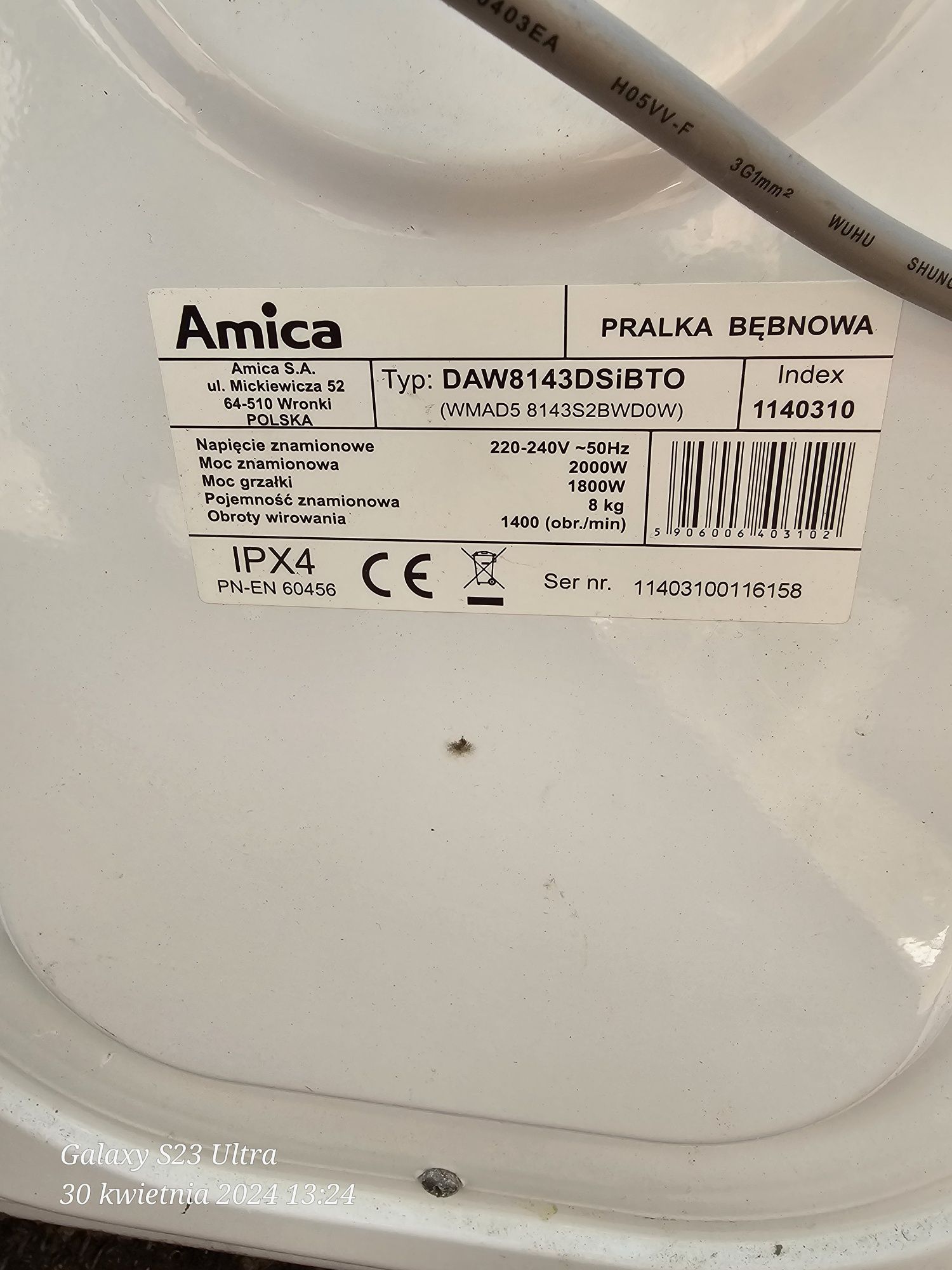 Amica DAW 8143 DSiBT0
Ładowność 	8 kg