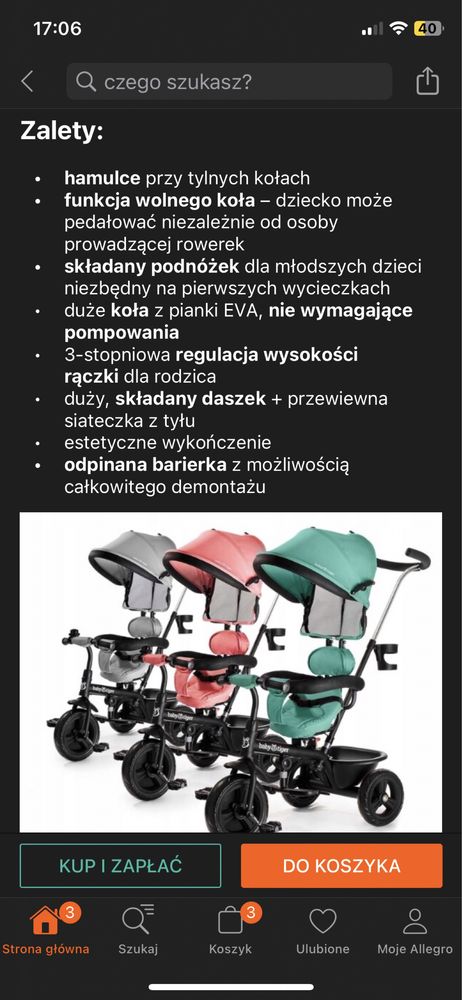 Rowerek BabyTiger 3-kołowy