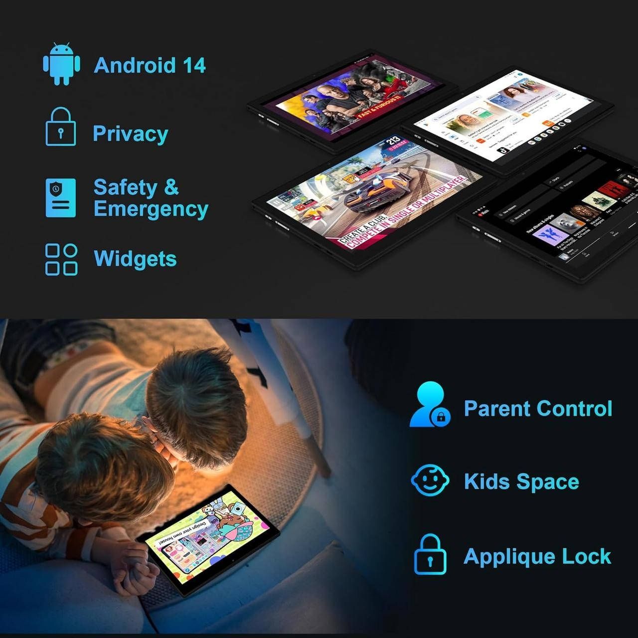 FLYCOAY Android 14 Планшет 10 дюймов 5G WIFI, (36=12+24 ГБ ОЗУ+128ГБ