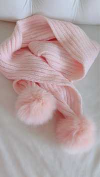 Szalik różowy jenot lis  pompon