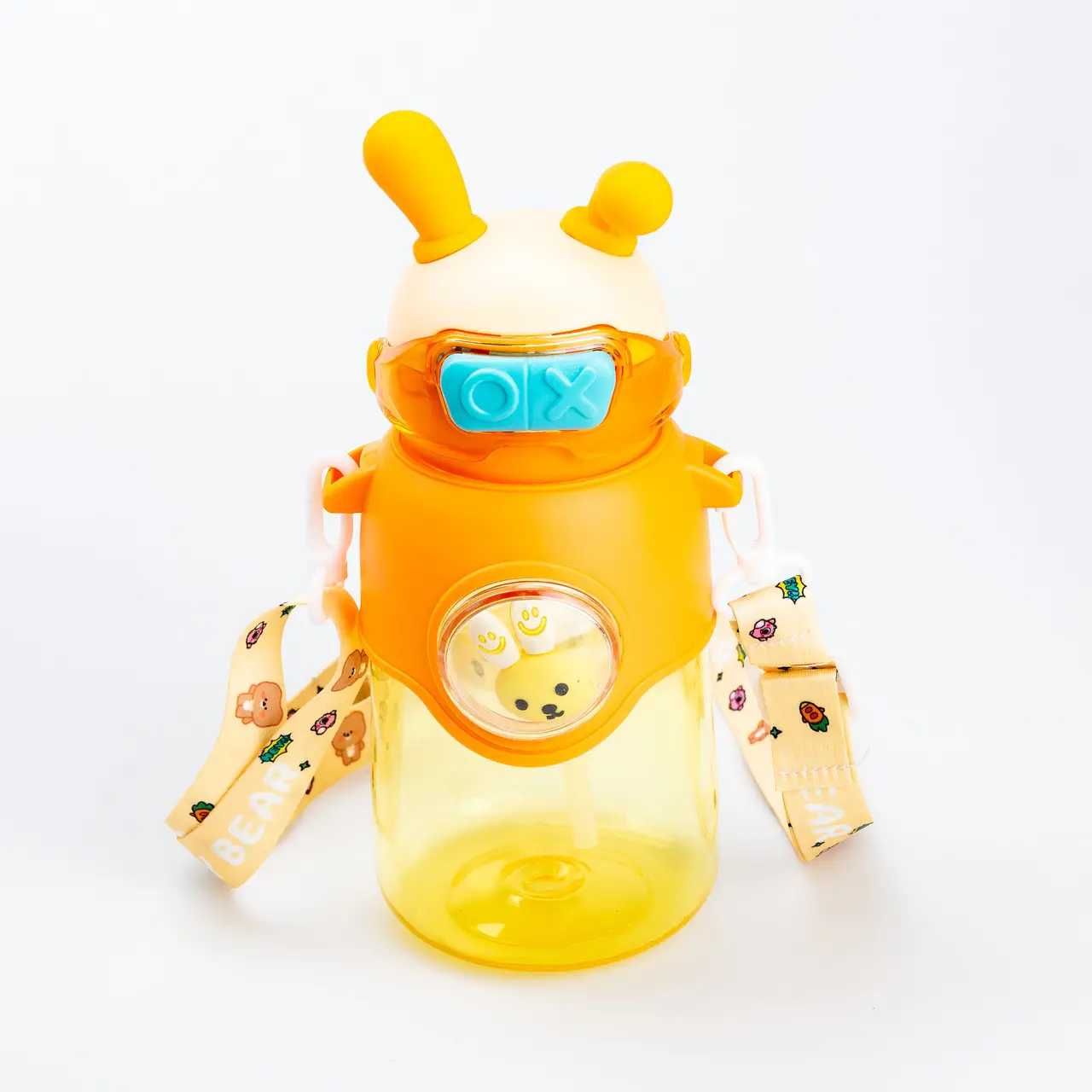 Детская бутылка-игрушка для воды с трубочкой, ремешком и наклейками