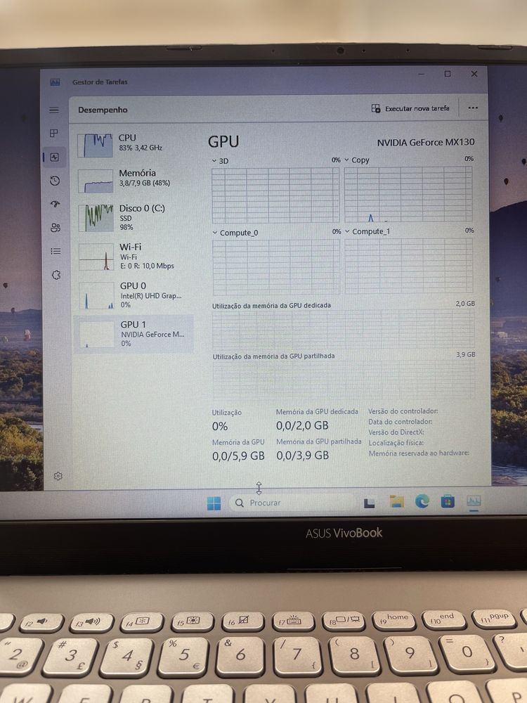 ASUS Core i7 8TH Geração 8 GB de RAM 1000 GB SSD 2 GB Nvidia