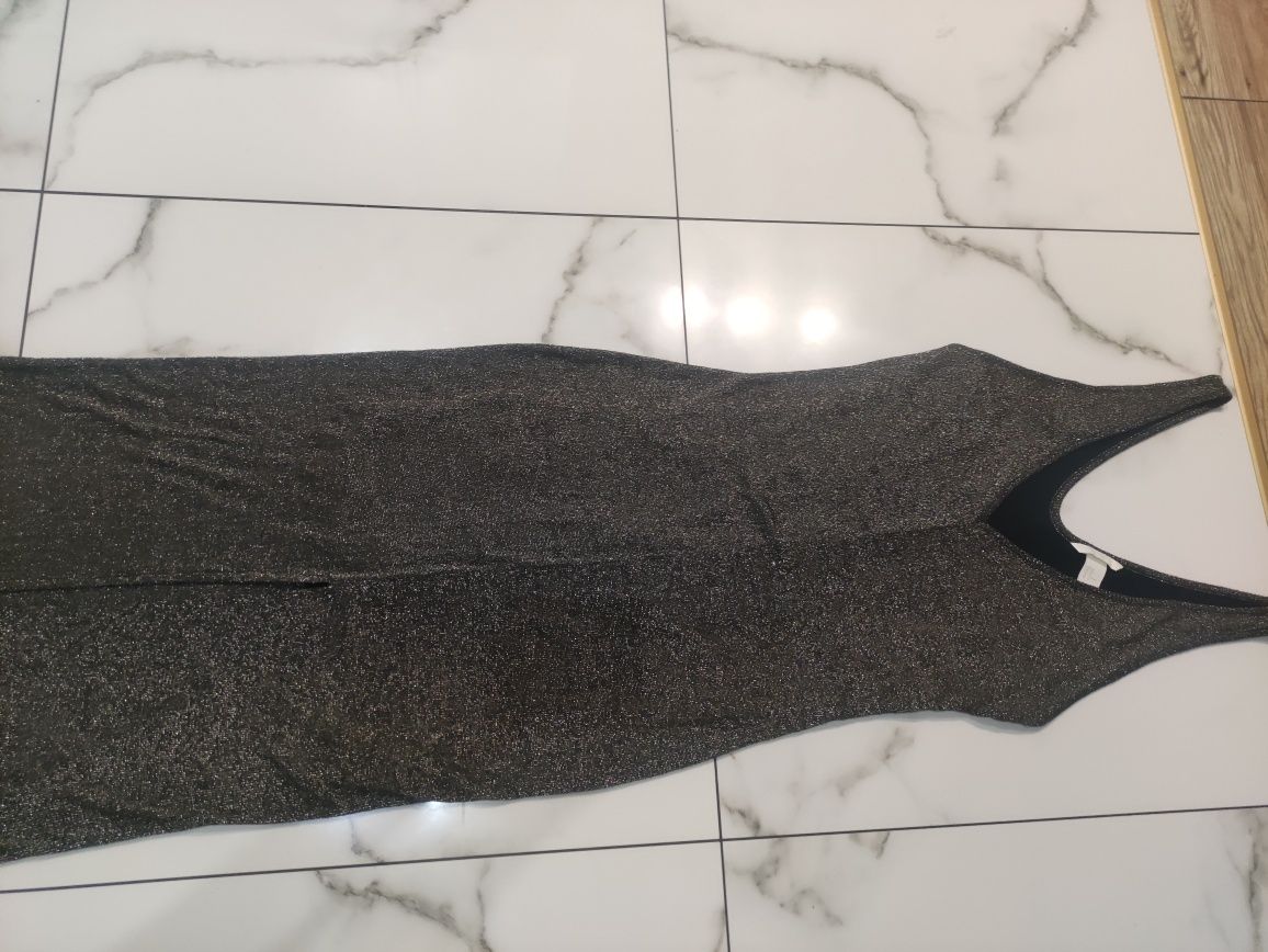 H&M sukienka MIDI ze złotą nitką M rozporek z przodu święta sylwester