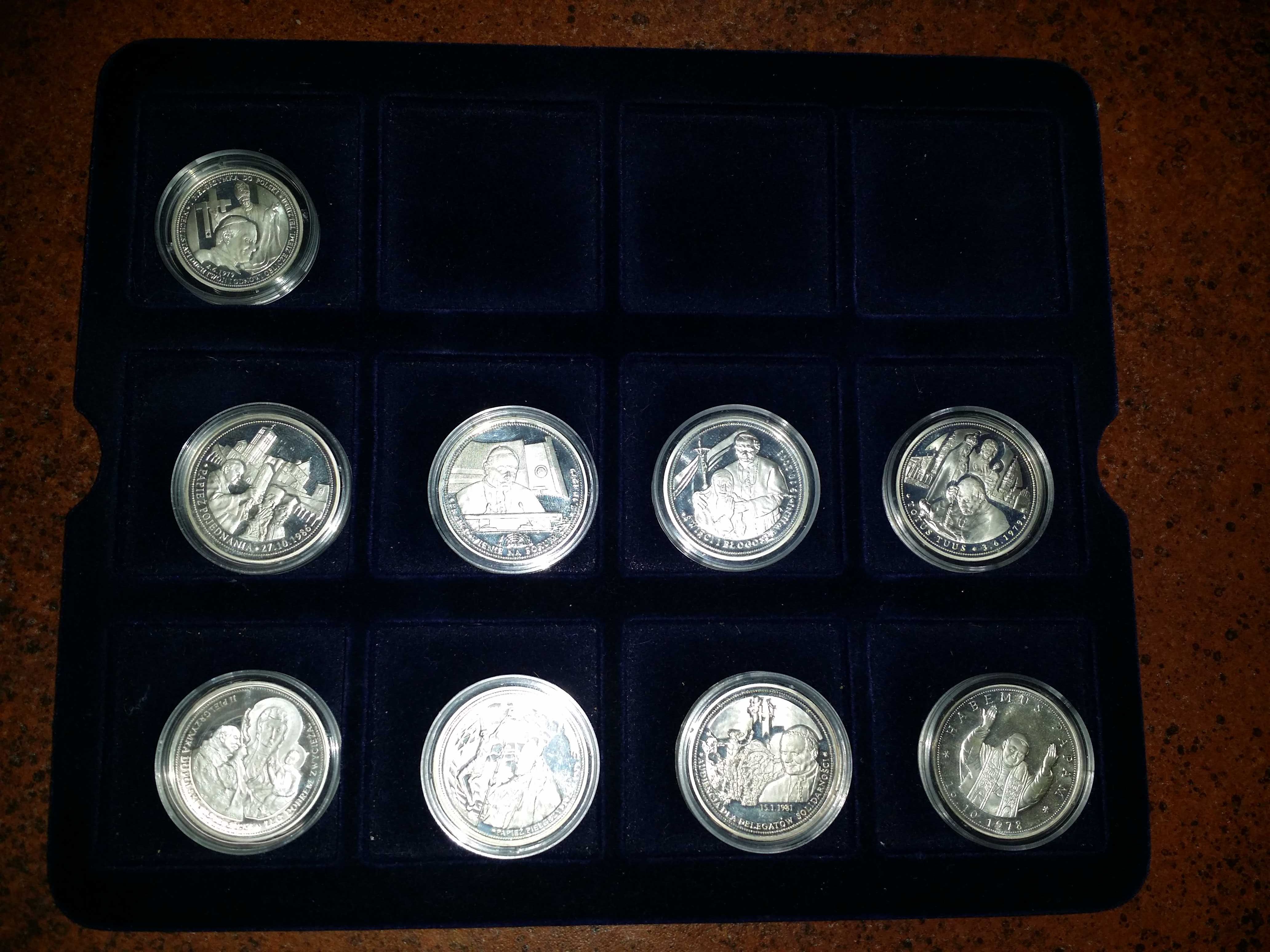 zestaw 9szt srebrne monety z Papieżem Jan Paweł II Okazja