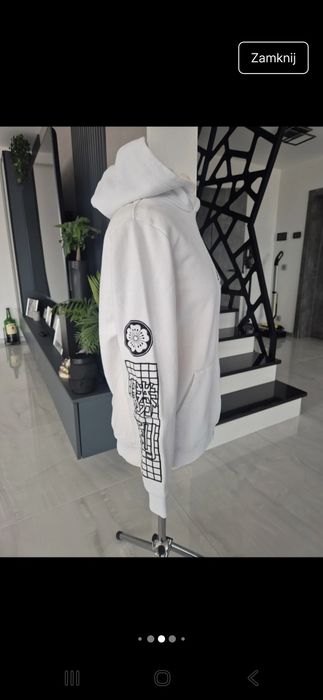 Biała bluza z kapturem oversize japan style bluza z nadrukiem Bershka