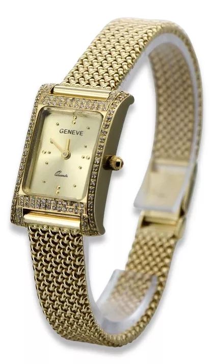Złoty zegarek damski 14k z BRYLANTAMI Geneve lwd002ydy&lbw003y Poznań