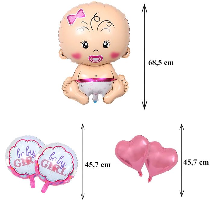 Zestaw 5 Balonów na Baby Shower Bobas Noworodek Dziewczynka Różowy