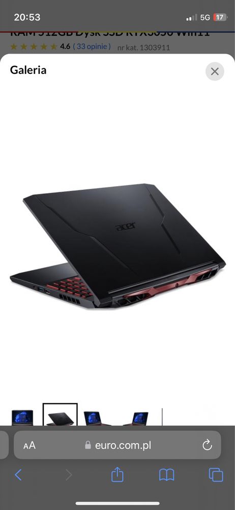 Laptop Acer Nitro5 ubezpieczony do 2027r