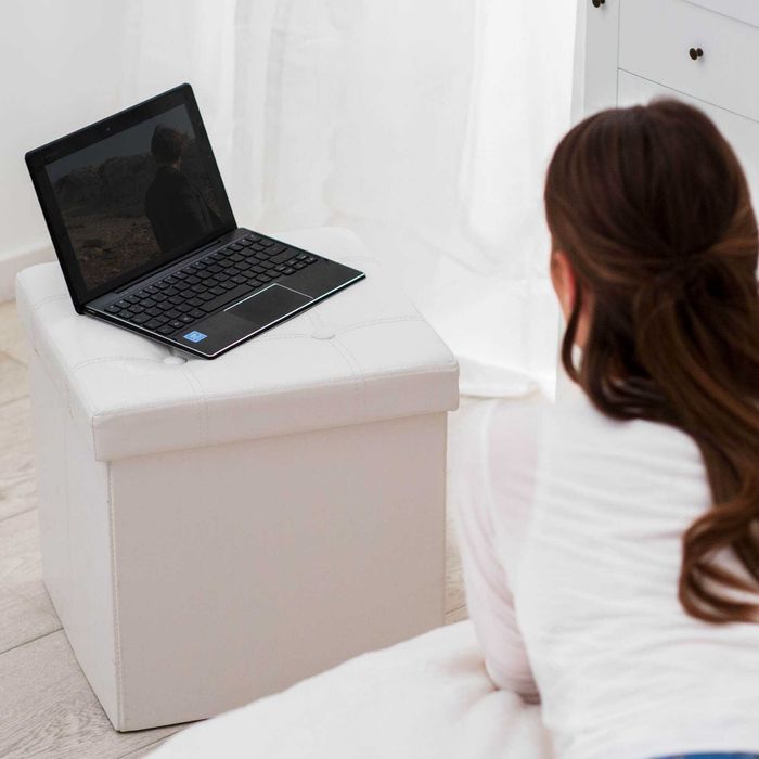 Składany puf ze schowkiem biały OUTLET