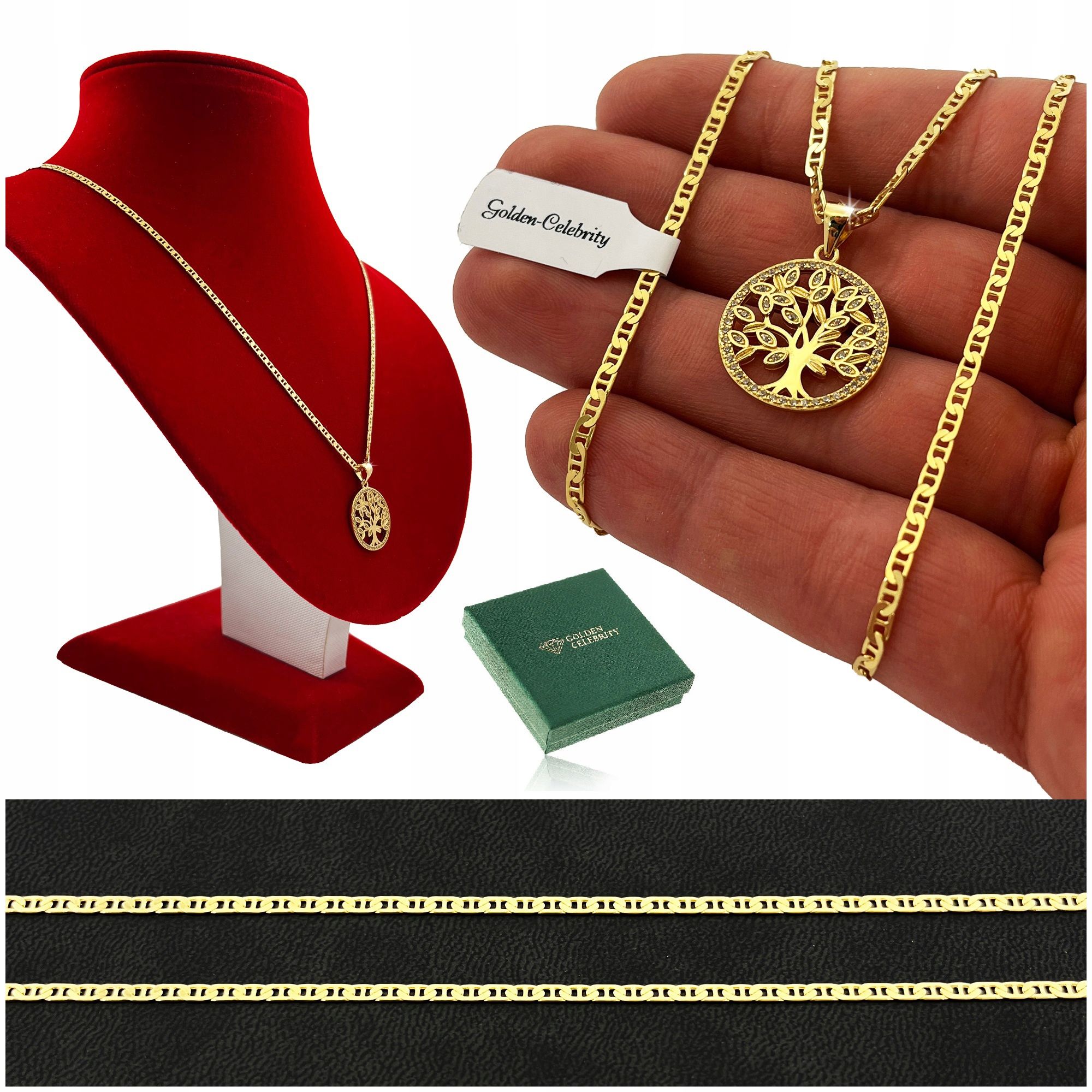 Złoty Łańcuszek Gucci + Zawieszka Celebrytka 925 Prezent Dla Kobiety,