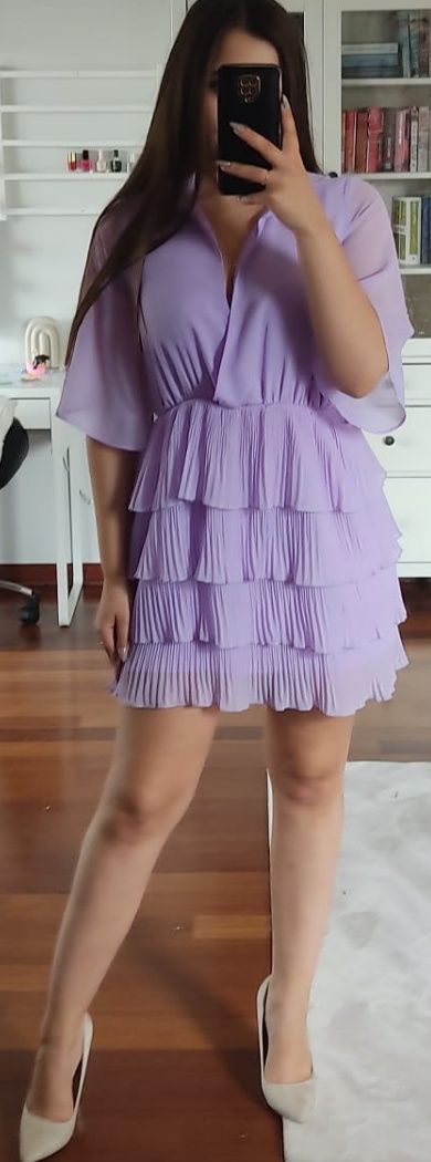 Sukienka mini ZARA XS/34 fiolet plisy