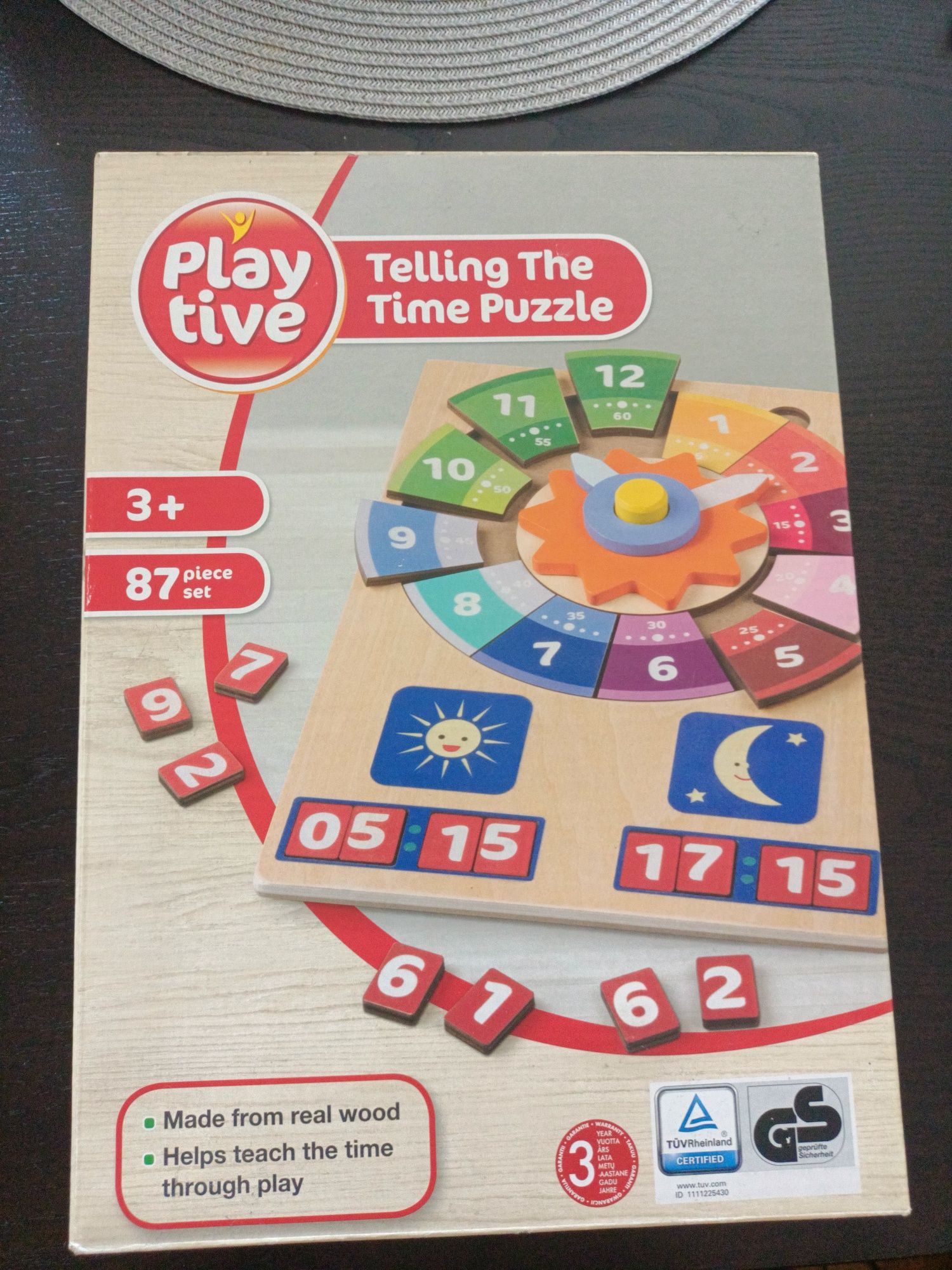 Drewniany zegar puzzle do nauki godzin