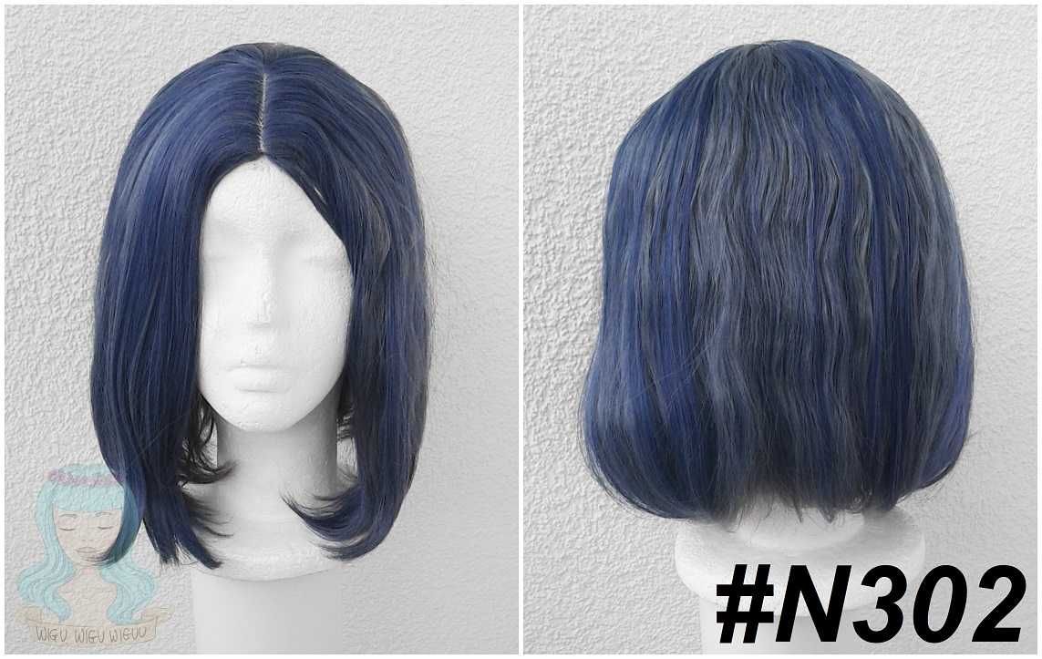 Niebieska peruka z przedziałkiem bez grzywki bob krótka cosplay wig