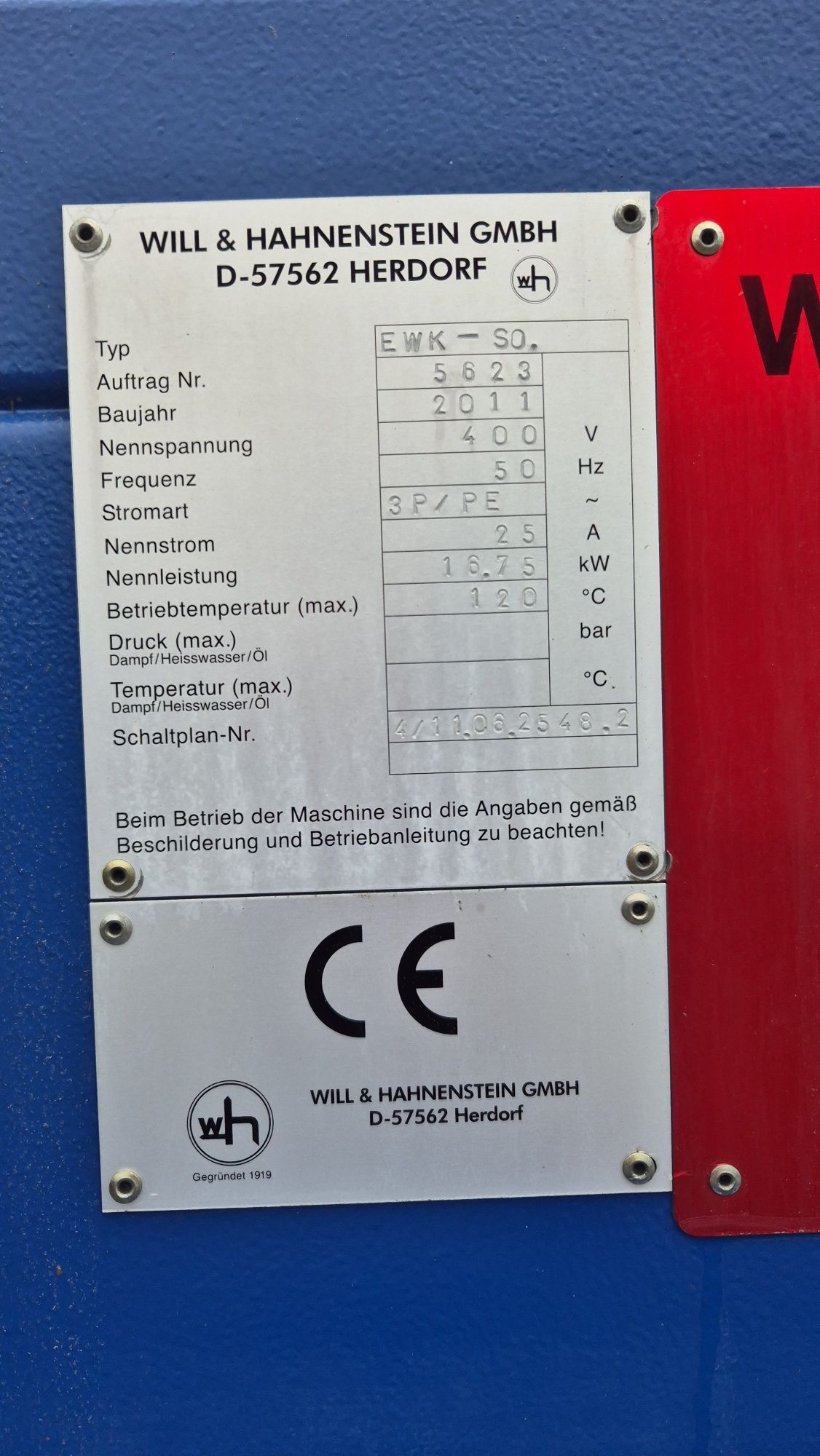Suszarnia WILL & HAHNENSTEIN EWK-S0 16,7kw max 120 stopni 2,7x2,1m
