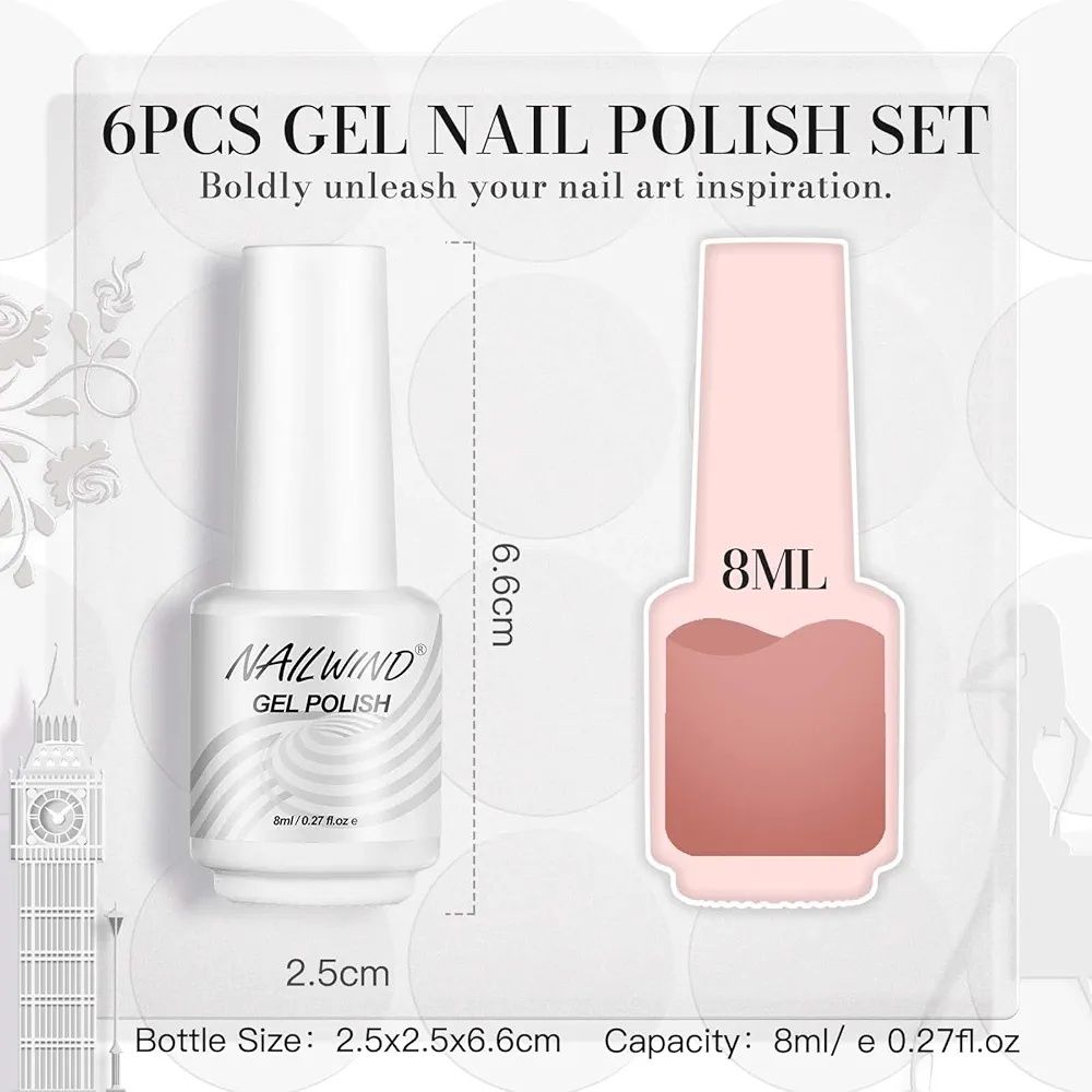 Zestaw lakierów hybydowych do paznokci nailwind gel polish set 6x8ml