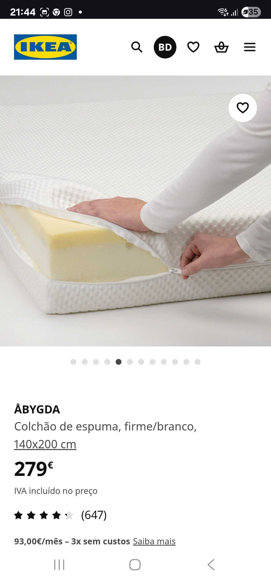 Colchão memory foam ikea Abygda