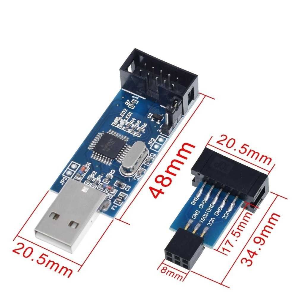 USB-программатор USBASP AVR и адаптер 10-6pin для ATmega, ATtiny, PWM