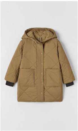 Куртка теплая Zara хаки с капюшоном H&M длинная зимняя