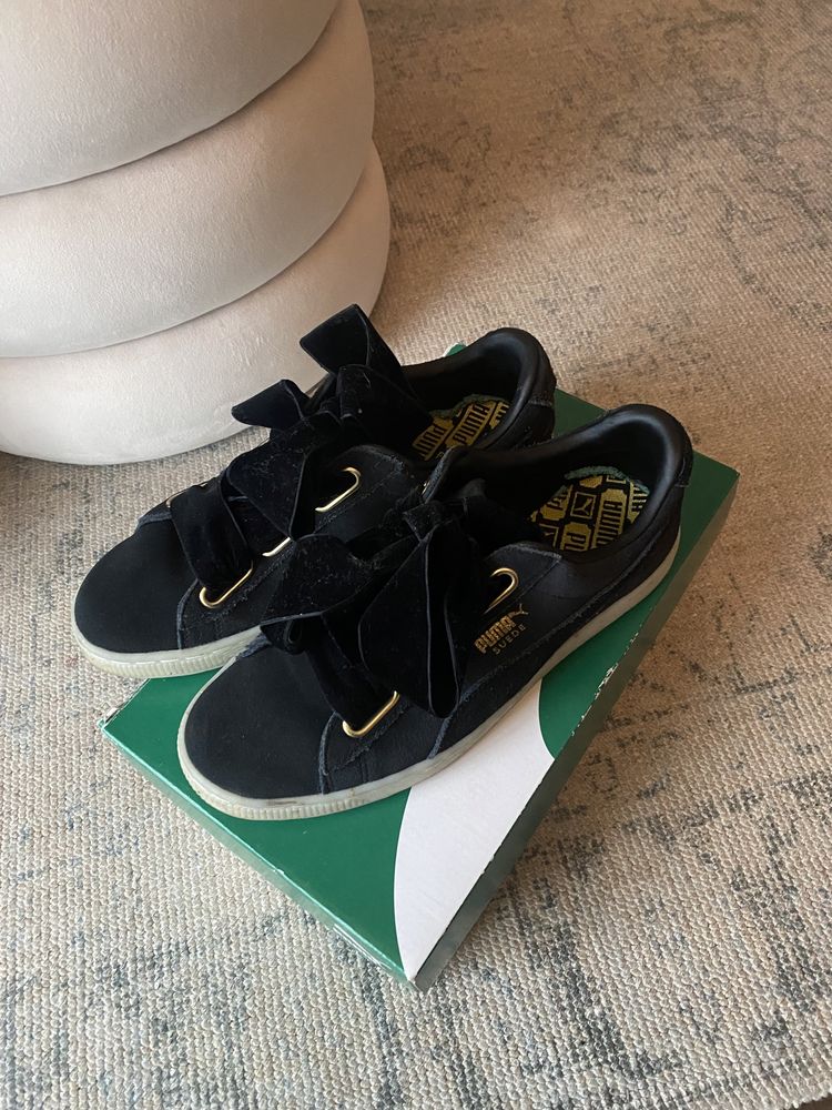 Puma Suede czarne tenisówki zamsz 38 aksamitna wstążka