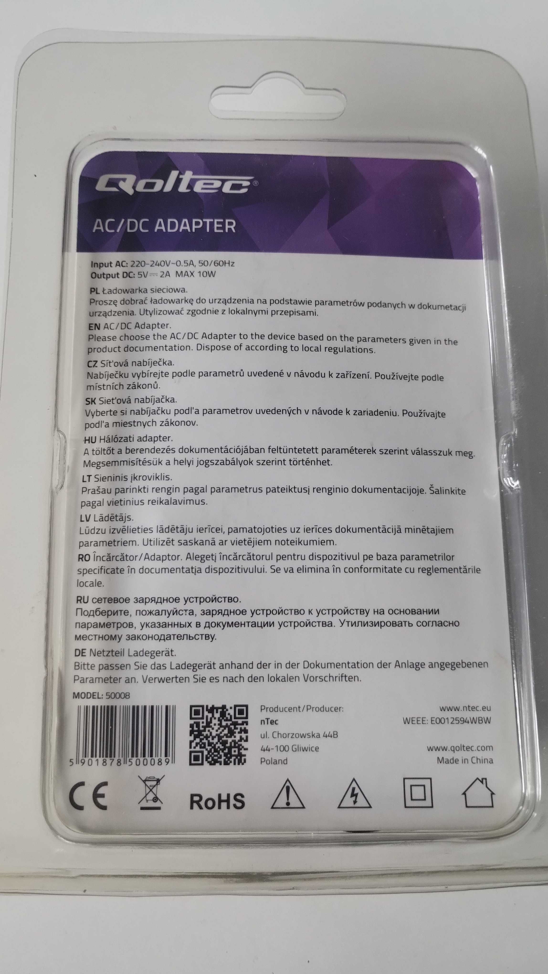 Ładowarka sieciowa Qoltec 50008    5V-2A 10W nowa Zasilacz sieciowy
