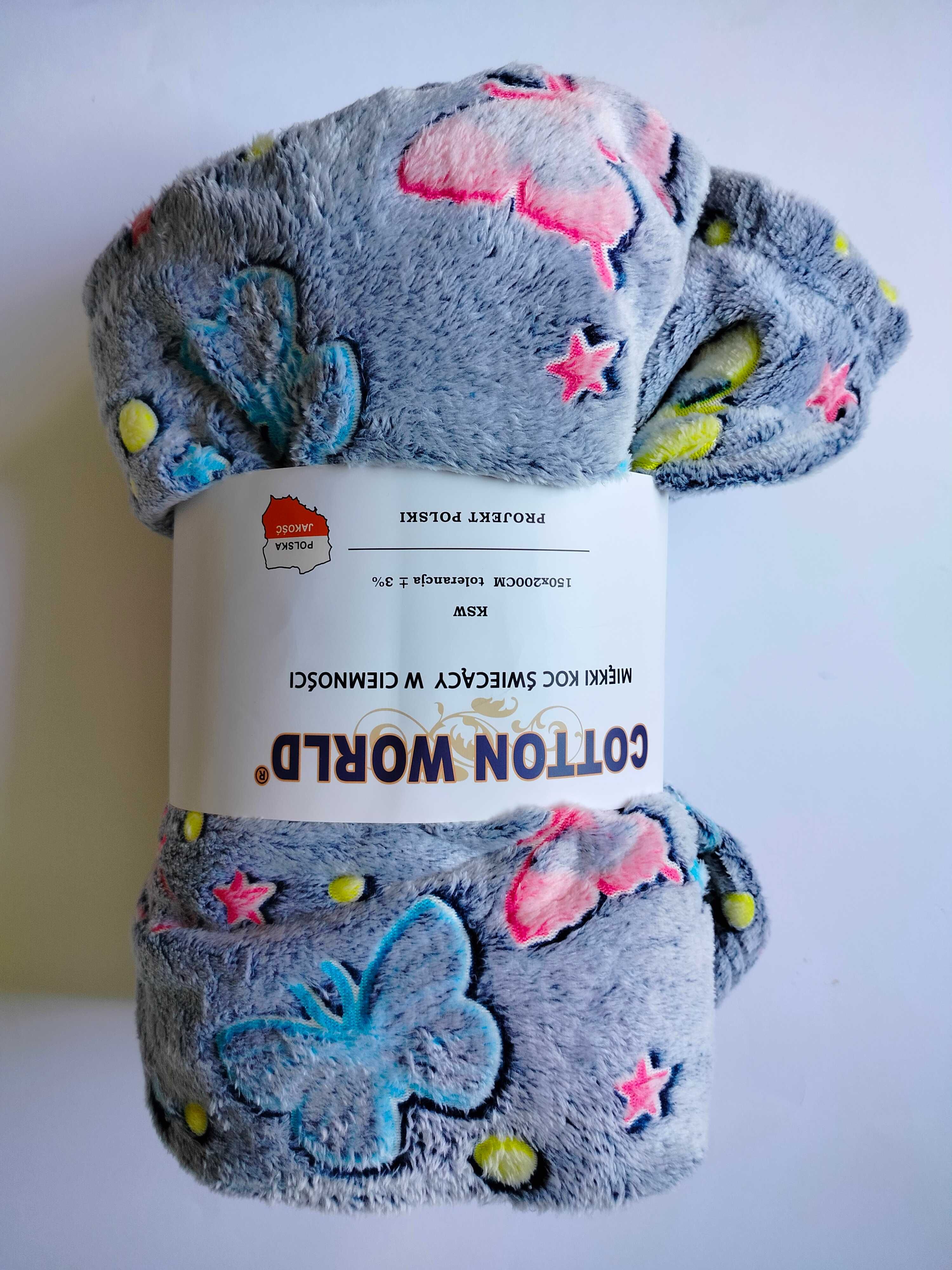 Koc Cotton world mikrofibra 150x200 cm świecący w ciemności motylki