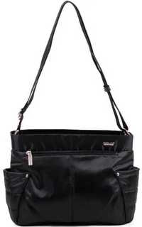 Тканинна ультрамодна жіноча сумка кросс боді на плече чорна маленька