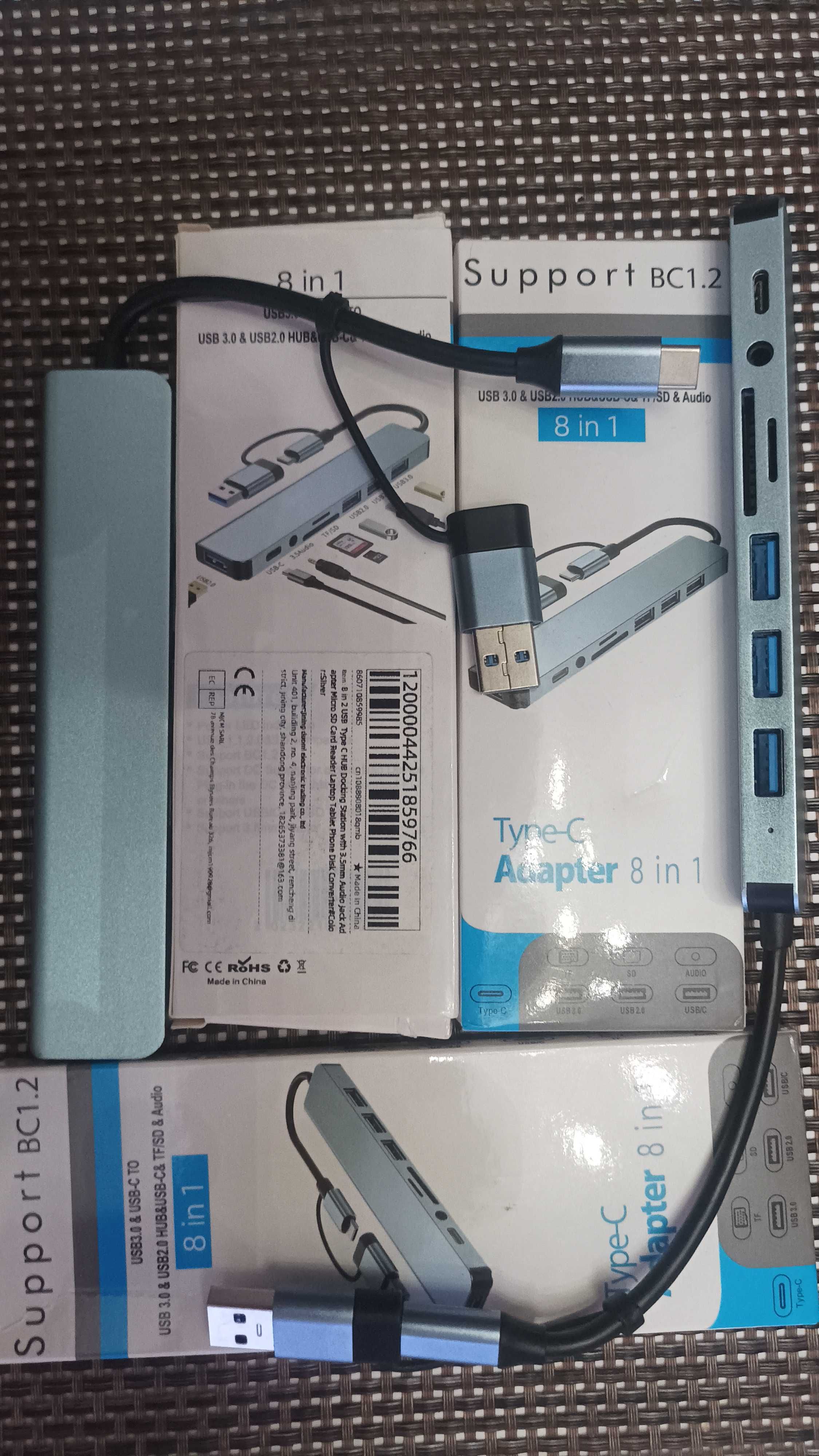 Докстанция 8 в 2 USB Type C HUB  с 3,5 мм ауд. SD Micro SD Cart Reader