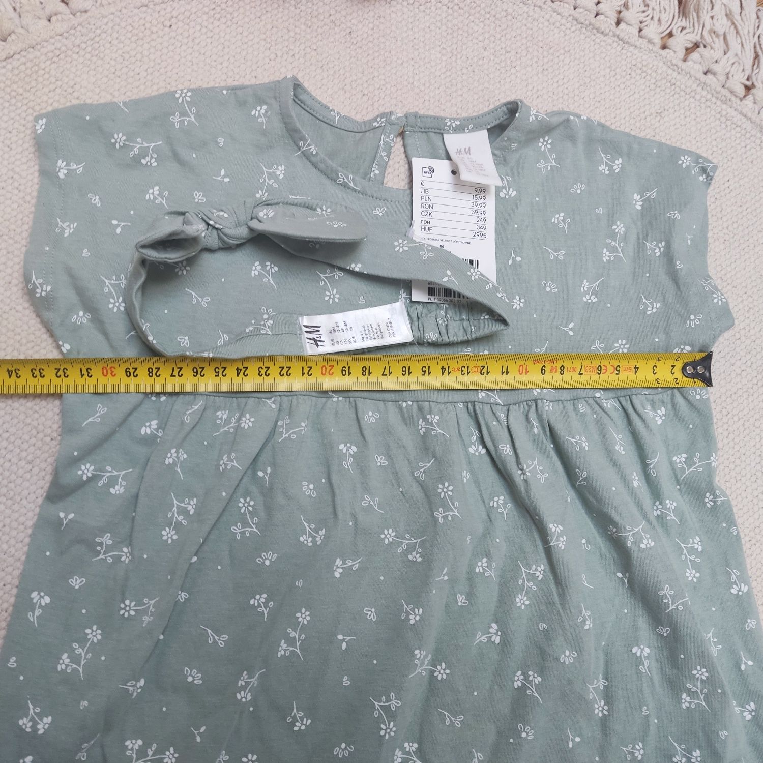 Sukienka z opaska H&Mw kolorze pistacjowym 12-18 m