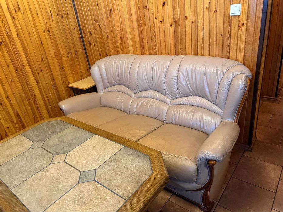 Meble skórzane drewniane komplet / sofa 3os 2os fotel stolik skóra