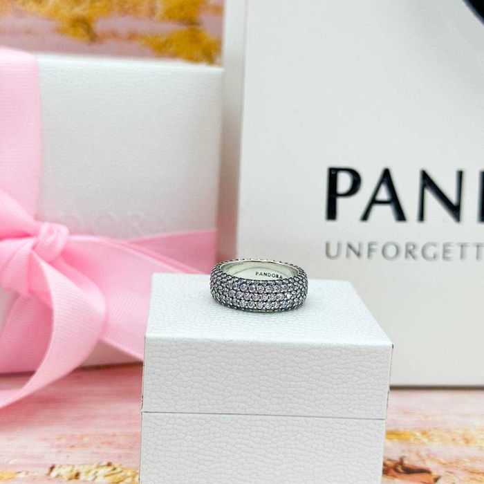 ТОП Срібна каблучка Pandora Три ряди паве Пандора 192634C01 ВІДГУКИ