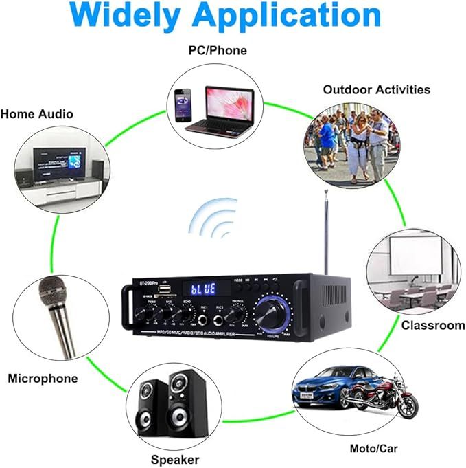 Woopker Wzmacniacz Hi-Fi Bluetooth 800W z mikrofonem wejściami USB/SD