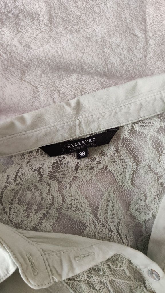 Koszula z koronką vintage retro miętowa Reserved 38