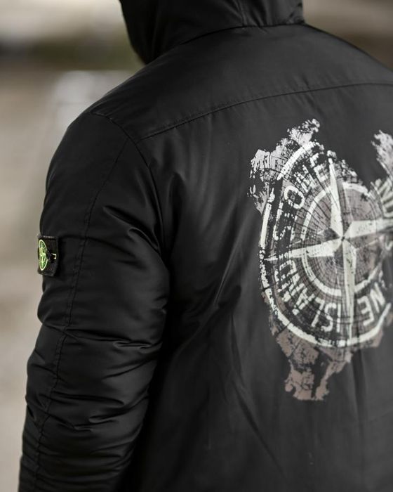 Чорна/Хакі тепла зимова чоловіча двостороння куртка Stone Island