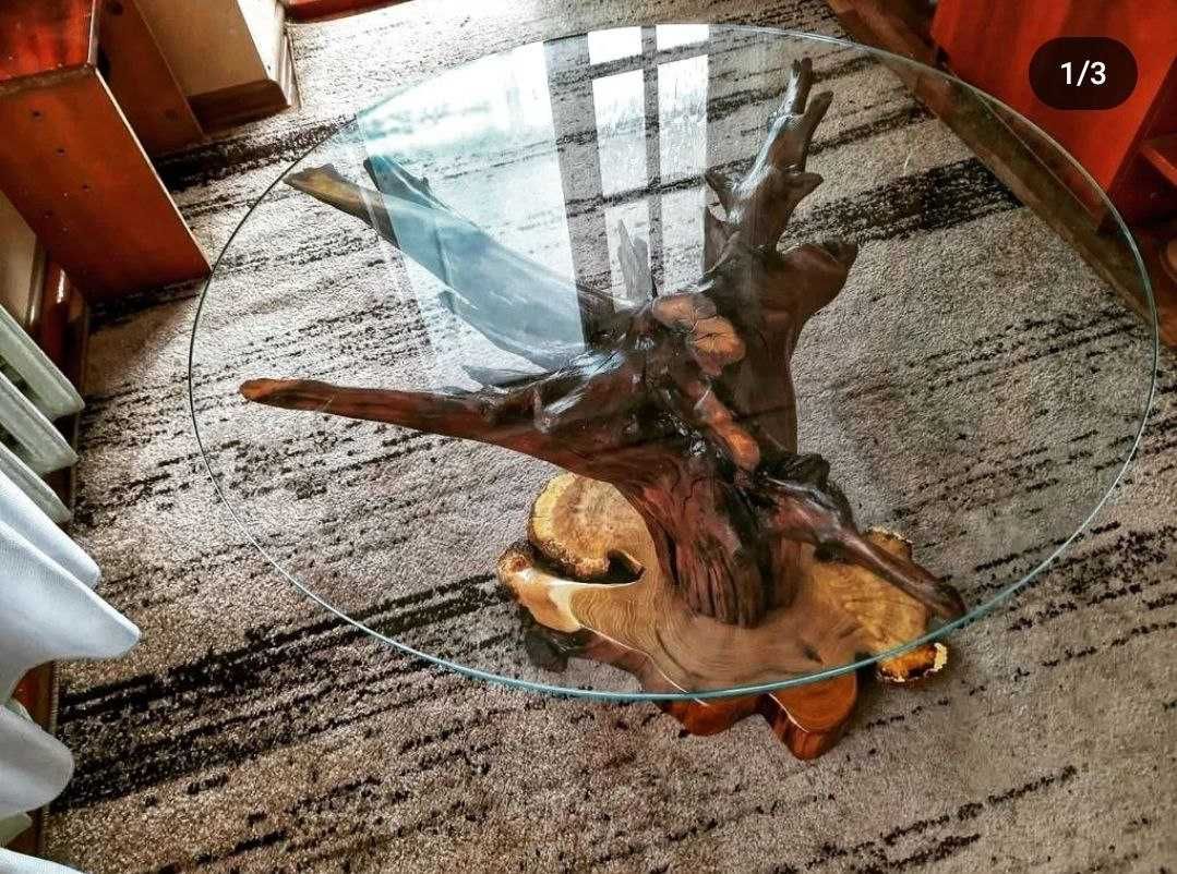 oryginalny stolik w stylu loft z litego drewna dębowego i żywicy