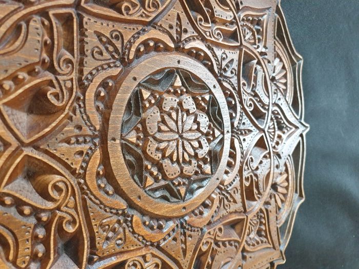 Mandala orientalna kolonialne styl rzeźbiona płaskorzeźba drewno 48cm!