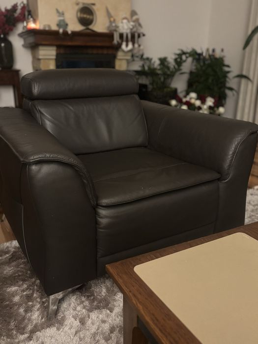 Fotel wypoczynkowy, skora natur. Meble Bydgoskie stan idealny
