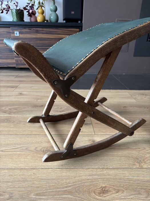 Składany stołek / podnóżek vintage w stylu kolonialnym, lata 50-60
