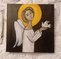 Anioł pokoju rękodzieło obraz do kolekcji namalowany na płótnie 20x20