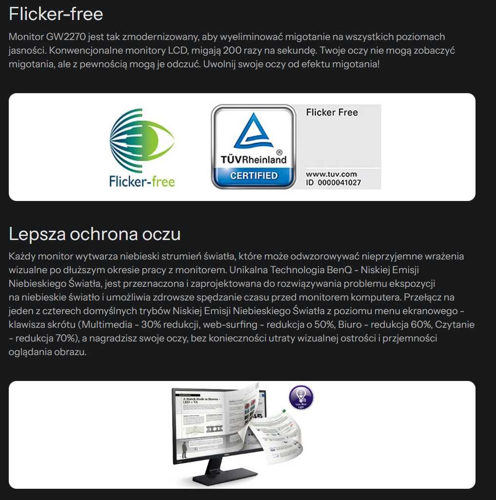 Monitor - BenQ GW2270 - FHD (1080p 1920x1080), 60 Hz, 21'5 [UŻYWANY]