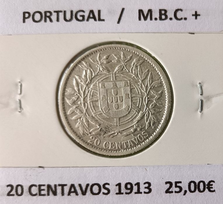 4 Moedas de 20  centavos da primeira República Portuguesa