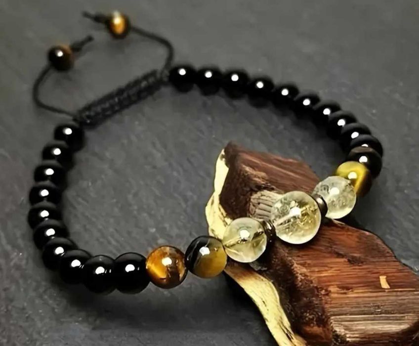Bransoletka z czarnego turmalinu, cytrynu i tygrysiego oka
