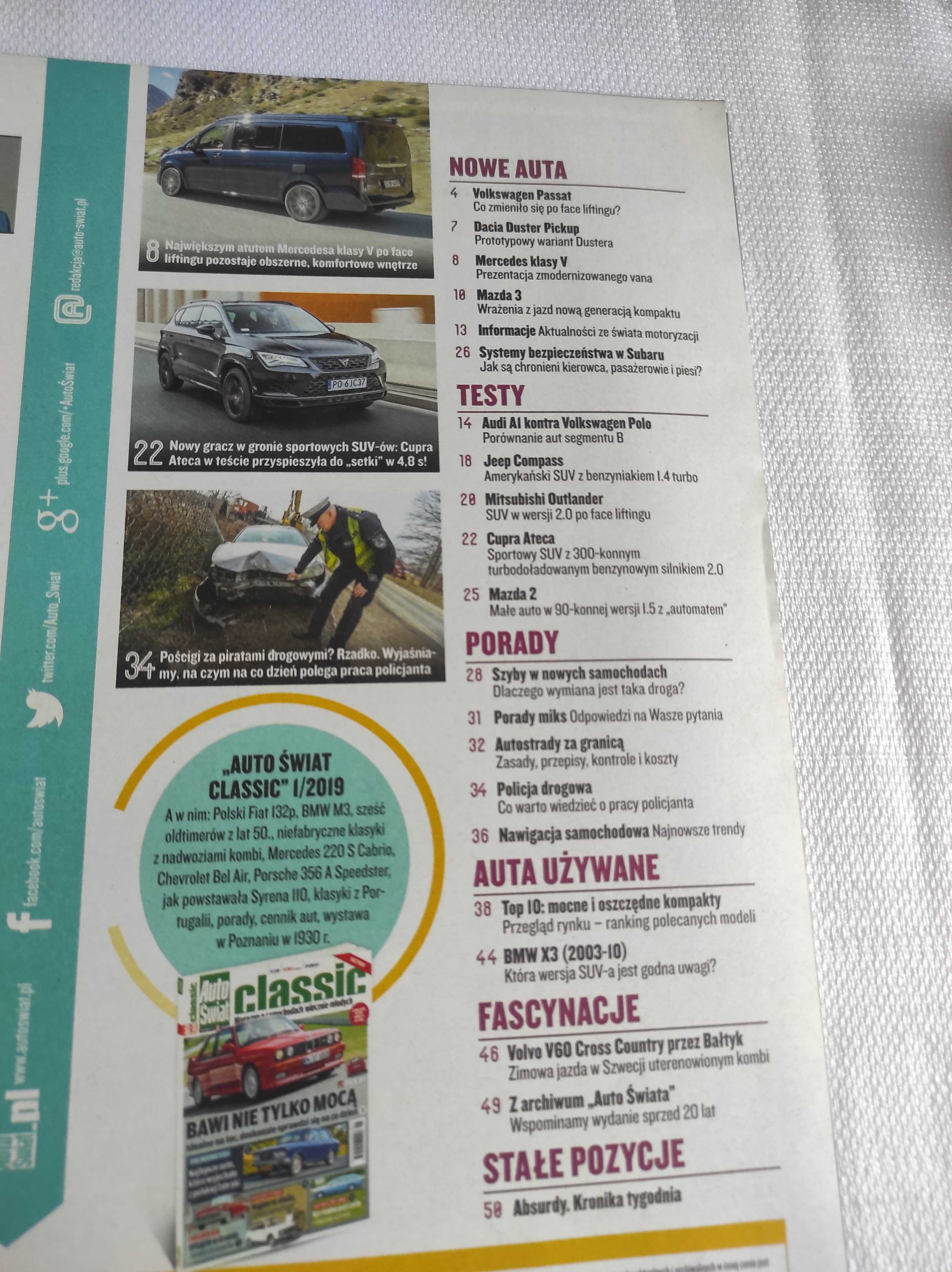 Czasopismo Auto Świat WYSZUKAJ POJAZD 7/2019 Ateca Klasa V Compass X3