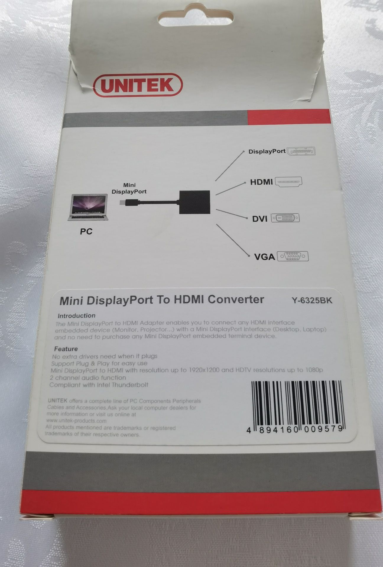 Unitek Y-6325BK adapter Mini DisplayPort to HDMI Conventer