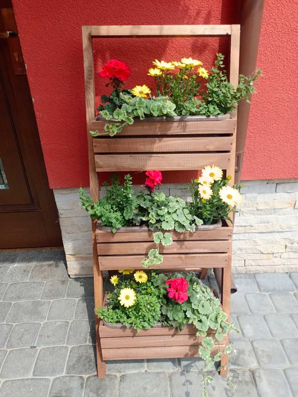 Kwietnik Stojak na kwiaty drewniany do ogrodu na taras drabinka