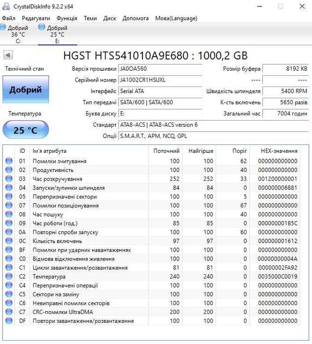 для ноута 2.5" жорсткий диск 1TB HGST SATA3 в ідеалі.