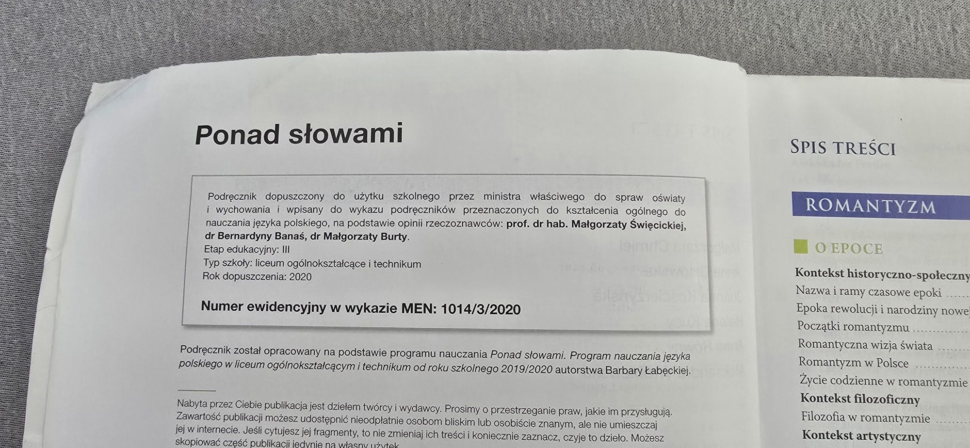 Ponad słowami cz 1 i cz 2 zakres podstawowy i rozszerzony
