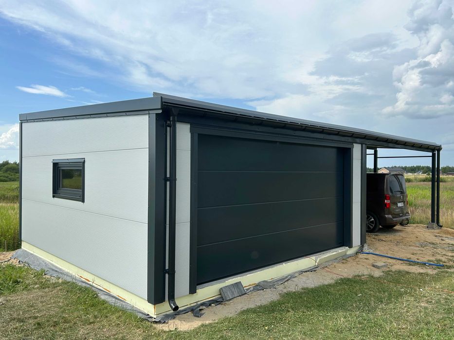 Garaż budynek domek  warsztat ocieplany z płyt warstwowych carport
