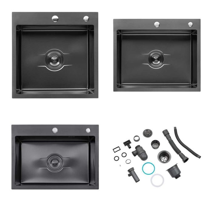 Кухонна мийка, мойка Kroner нержавійка колір чорний Дербі